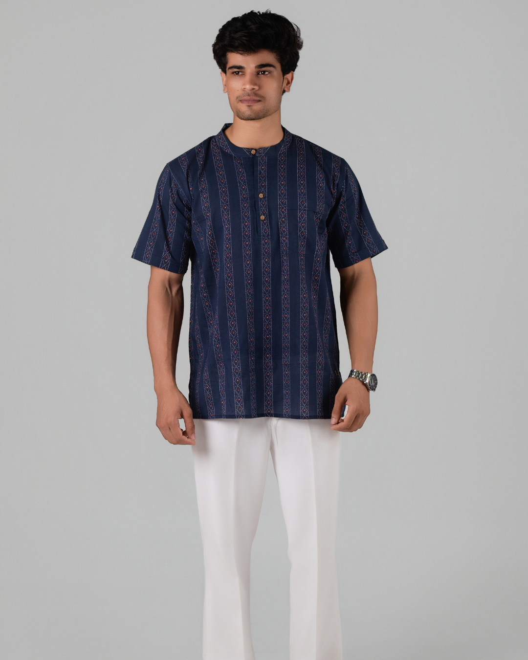 Deep Blue Dotted Dunes Printed Bushirt for Men