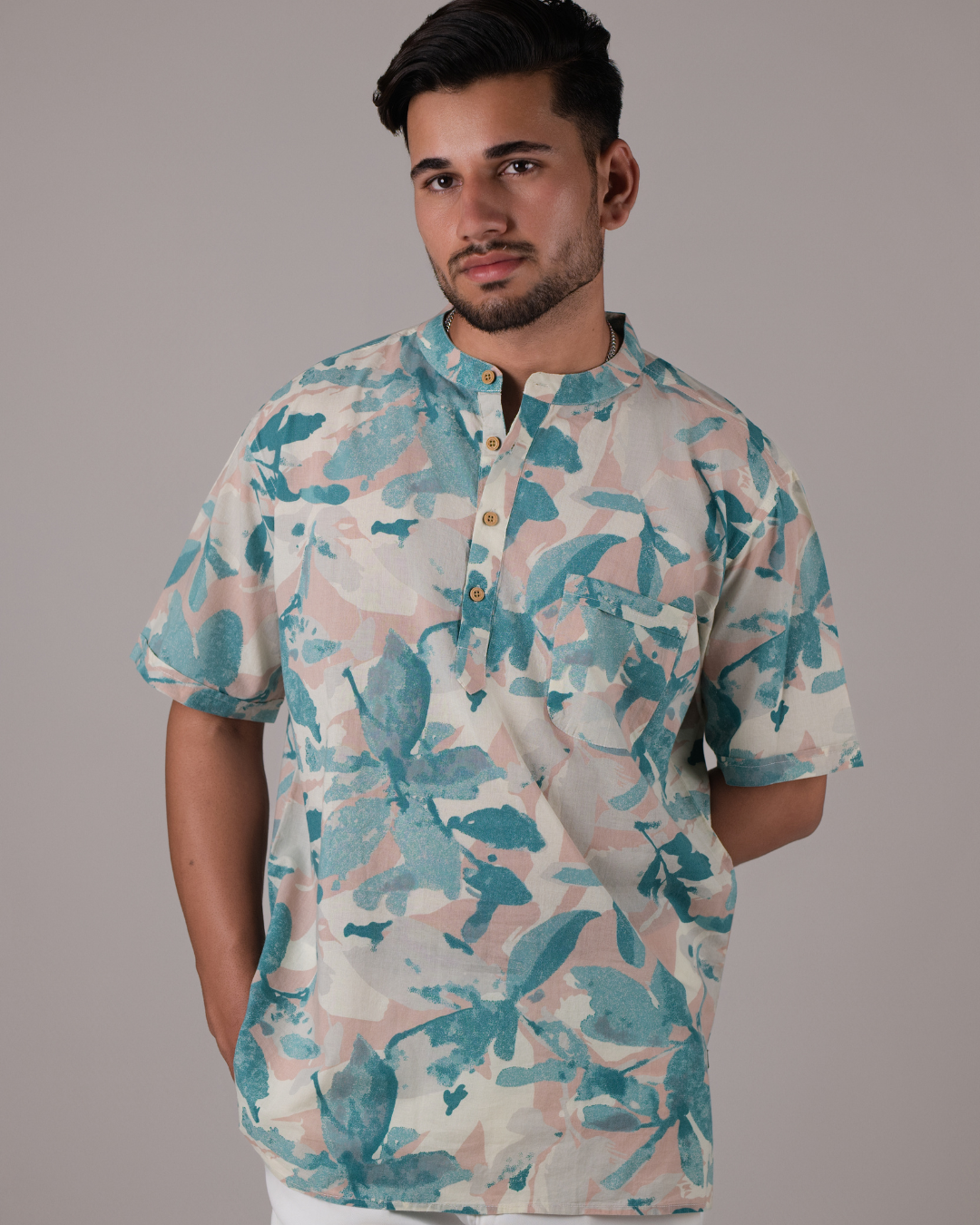 Serene Bloom Floral Printed Bushirt for Men