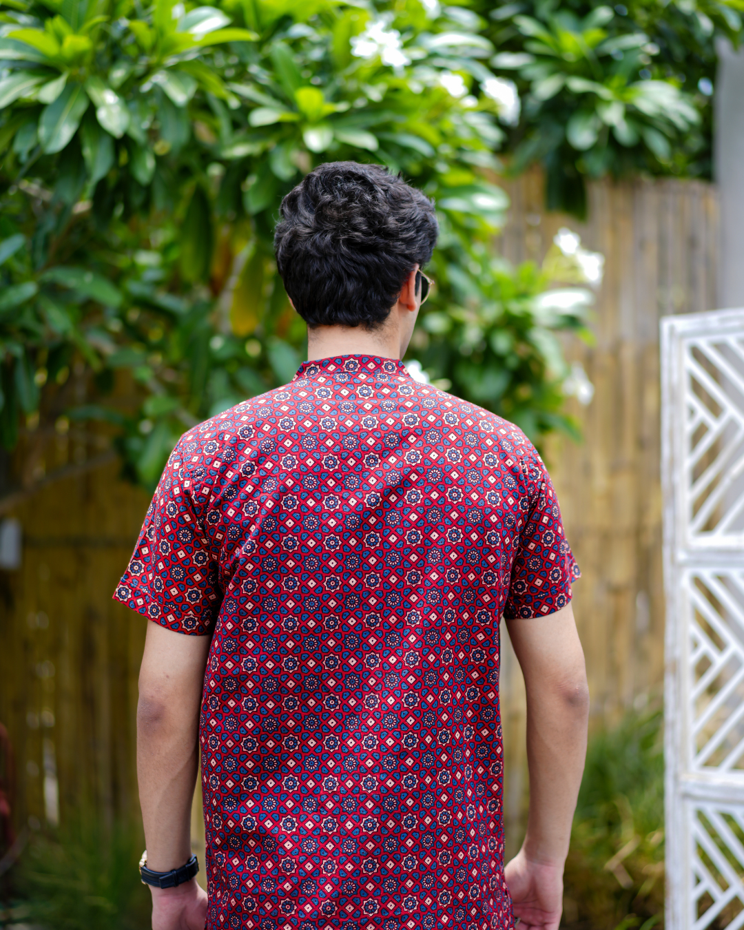 Marron Ajrak Pure Cotton Bushirt for Men