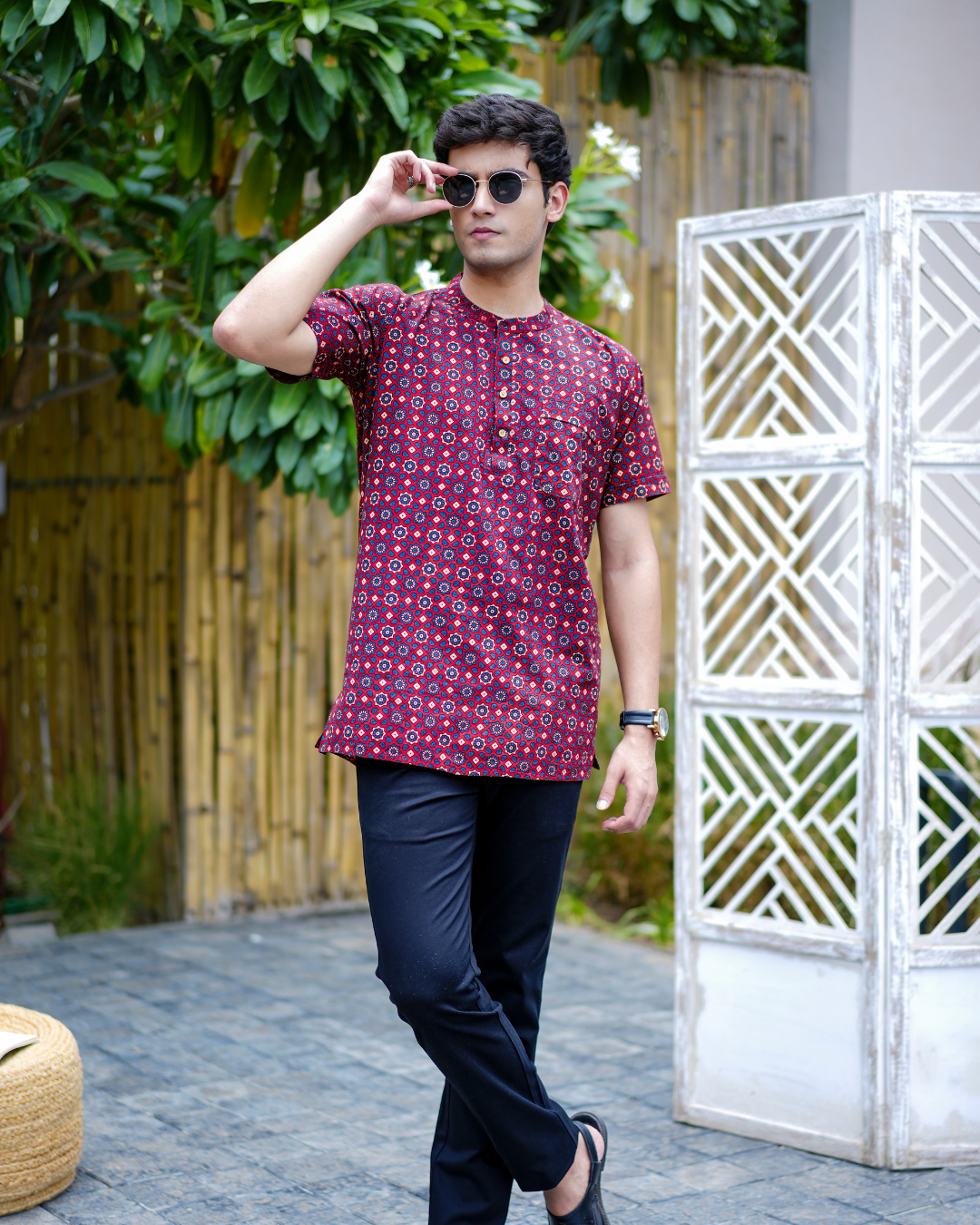Marron Ajrak Pure Cotton Bushirt for Men