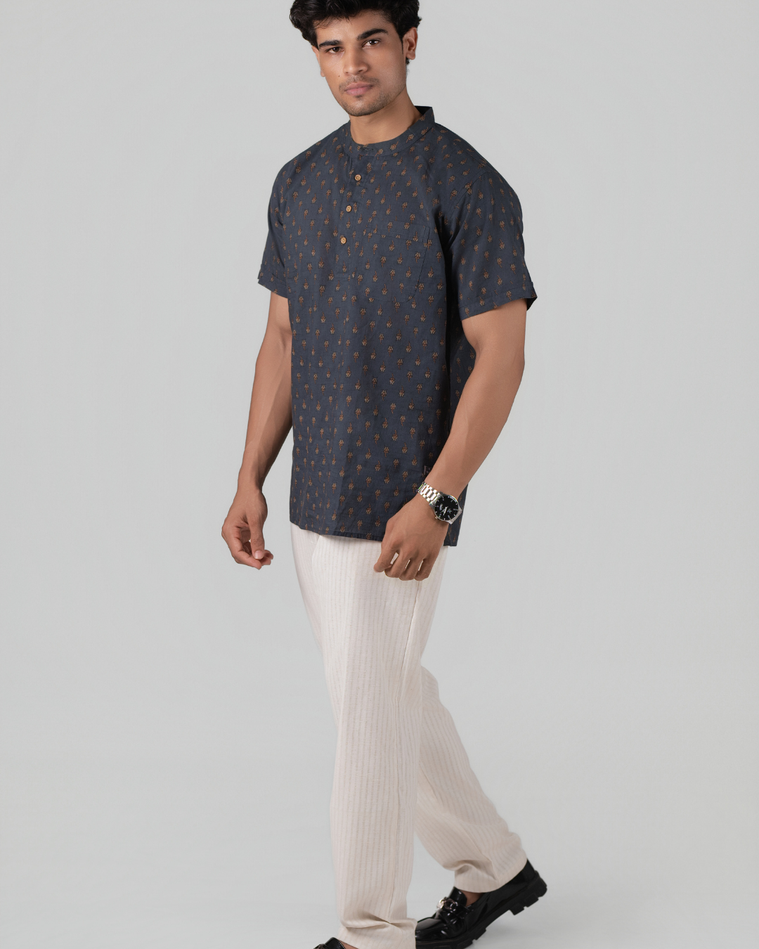 Indigo Earth Bloom Print Bushirt for Men