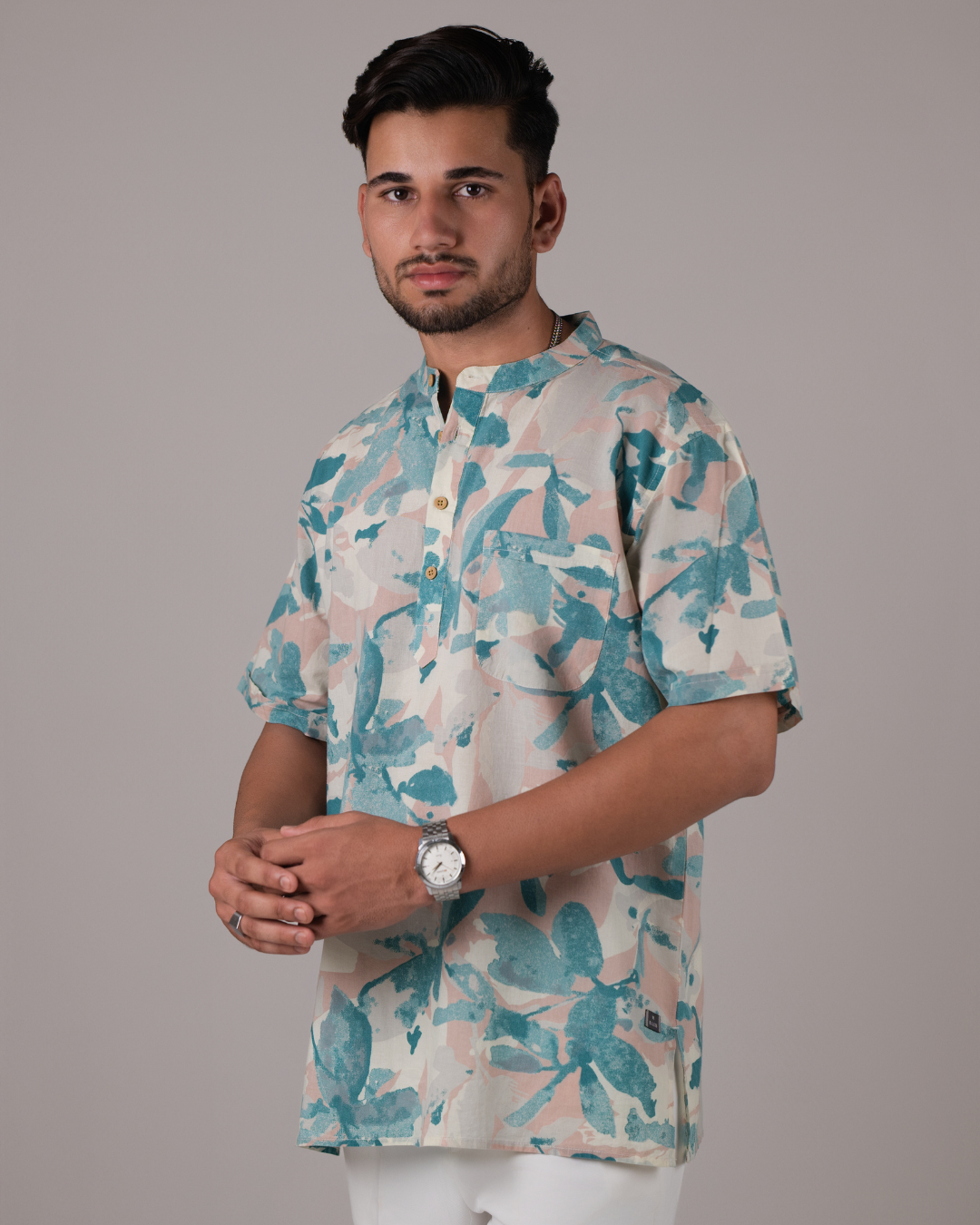 Serene Bloom Floral Printed Bushirt for Men