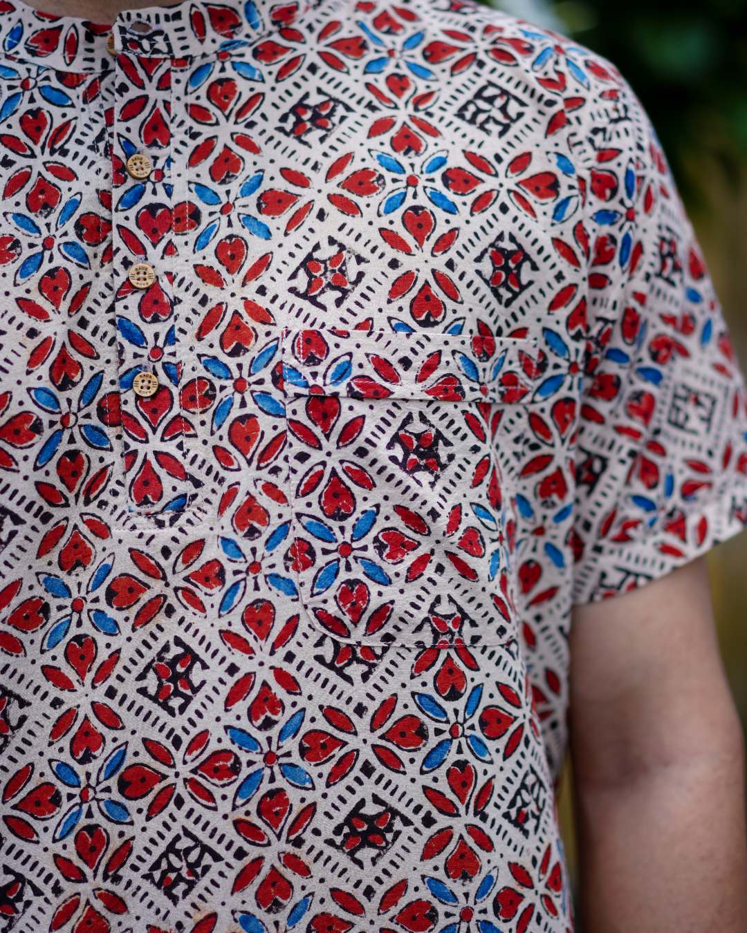 Beige Ajrak Pure Cotton Bushirt for Men
