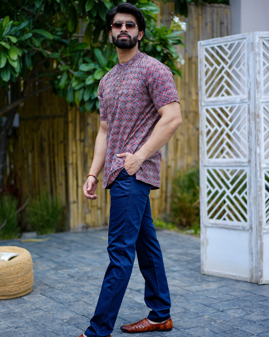 Ajrak Pure Cotton Bushirt for Men