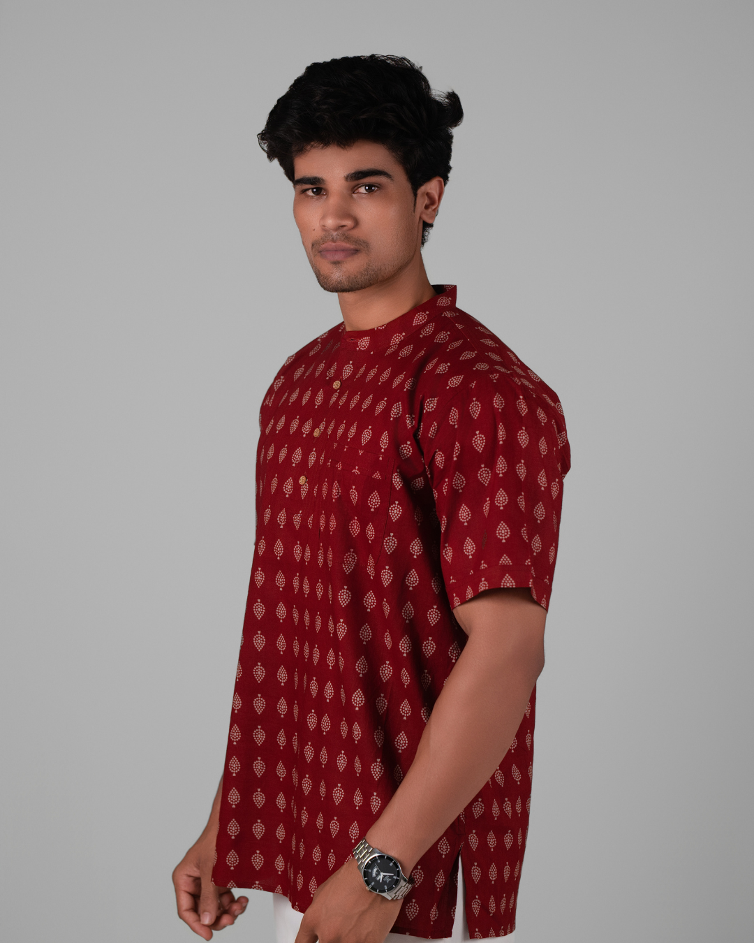 Rusty Red Buti Print Bushirt for Men