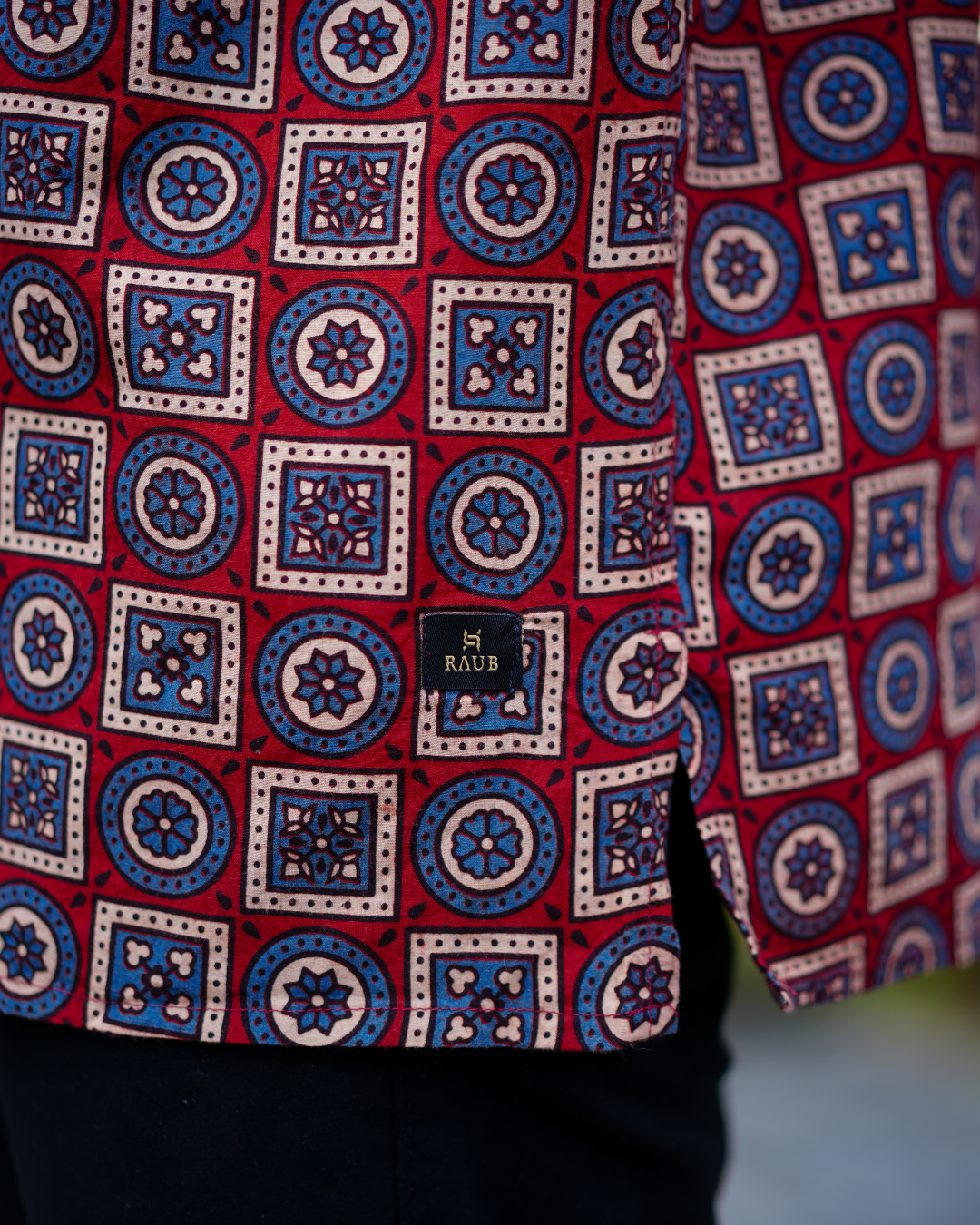 Red Ajrak Pure Cotton Bushirt for Men