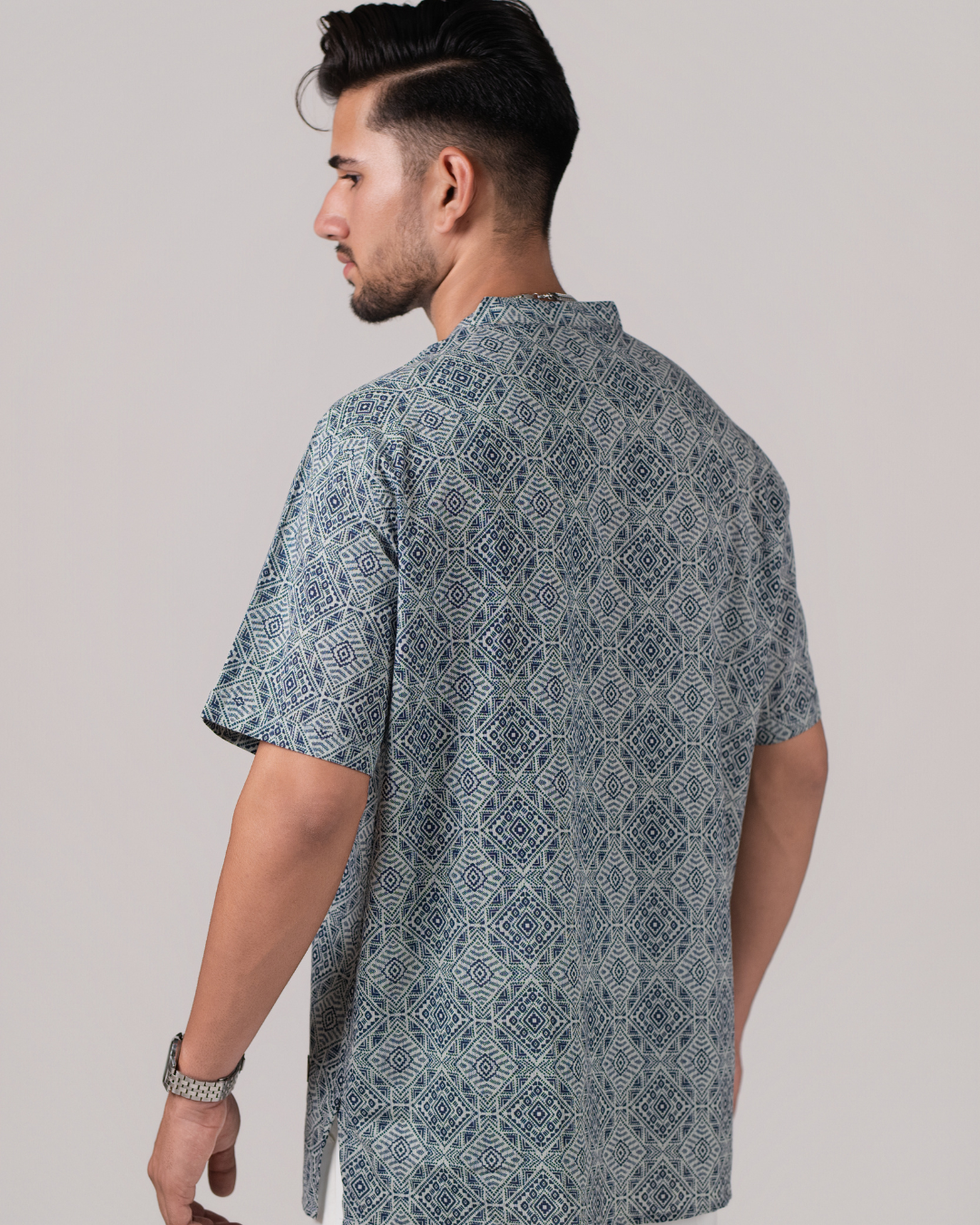 Ink Grey Abstract Print Bushirt for Men