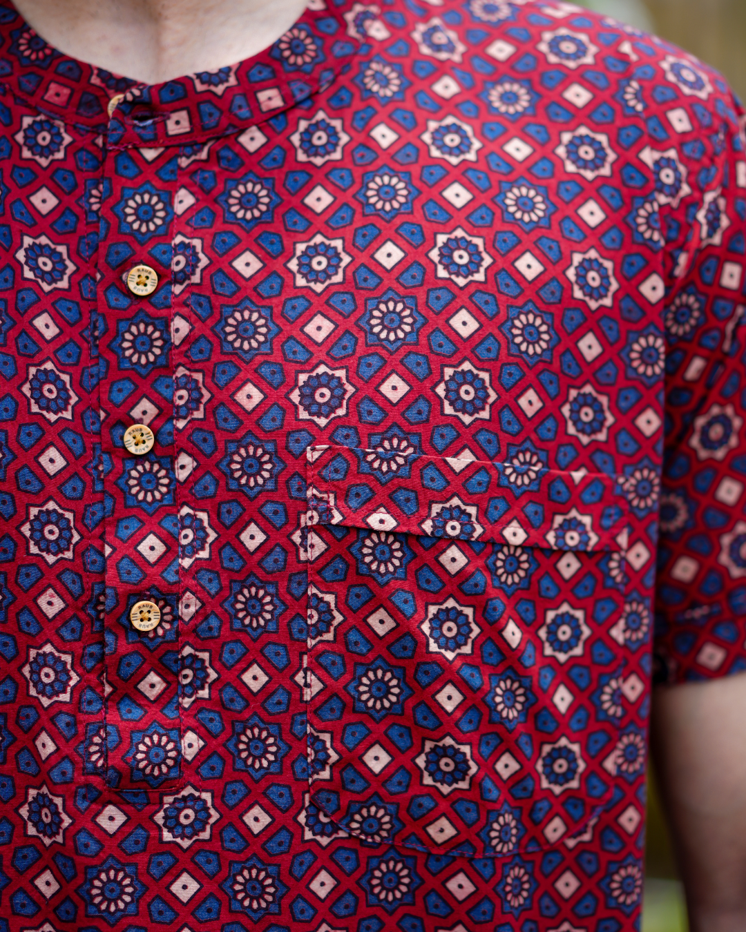 Marron Ajrak Pure Cotton Bushirt for Men