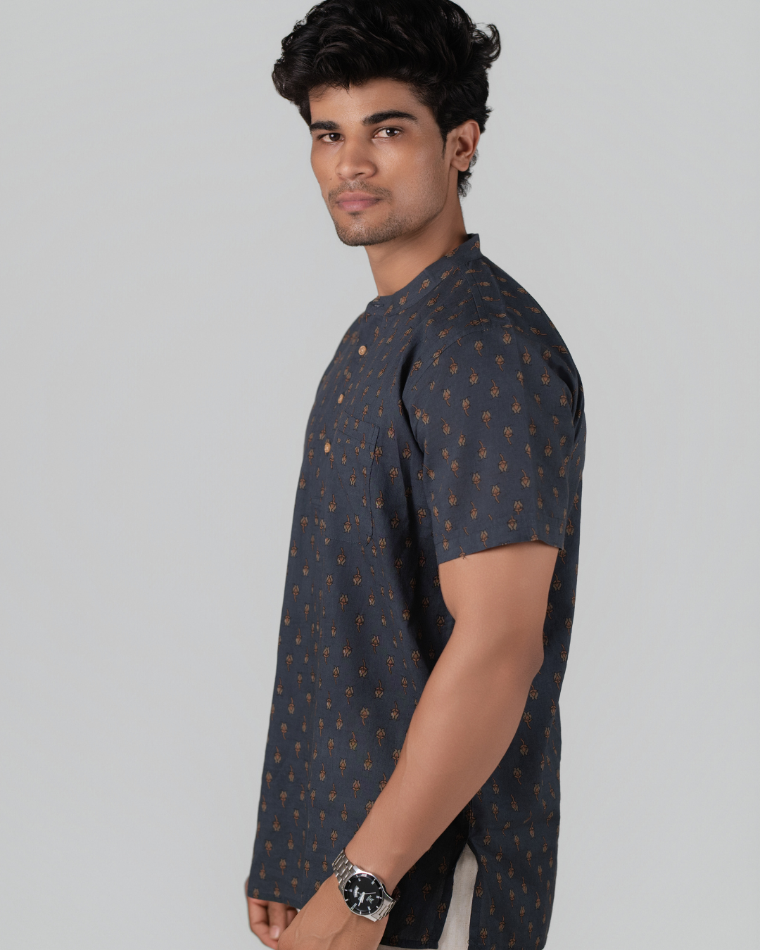 Indigo Earth Bloom Print Bushirt for Men