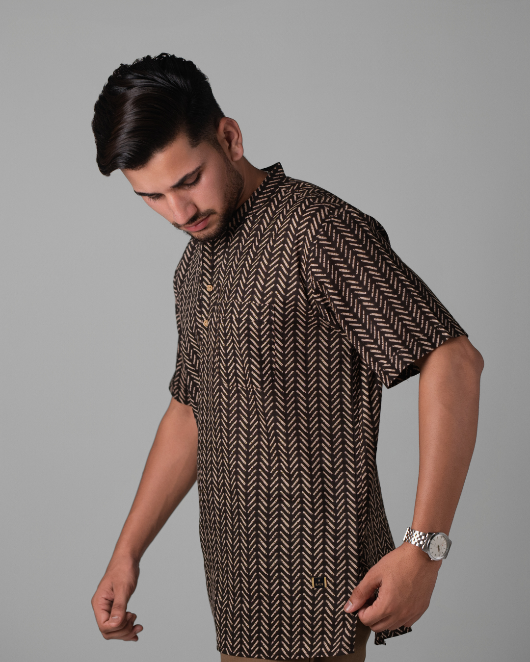 Brown Abstract Printed Bushirt for Men