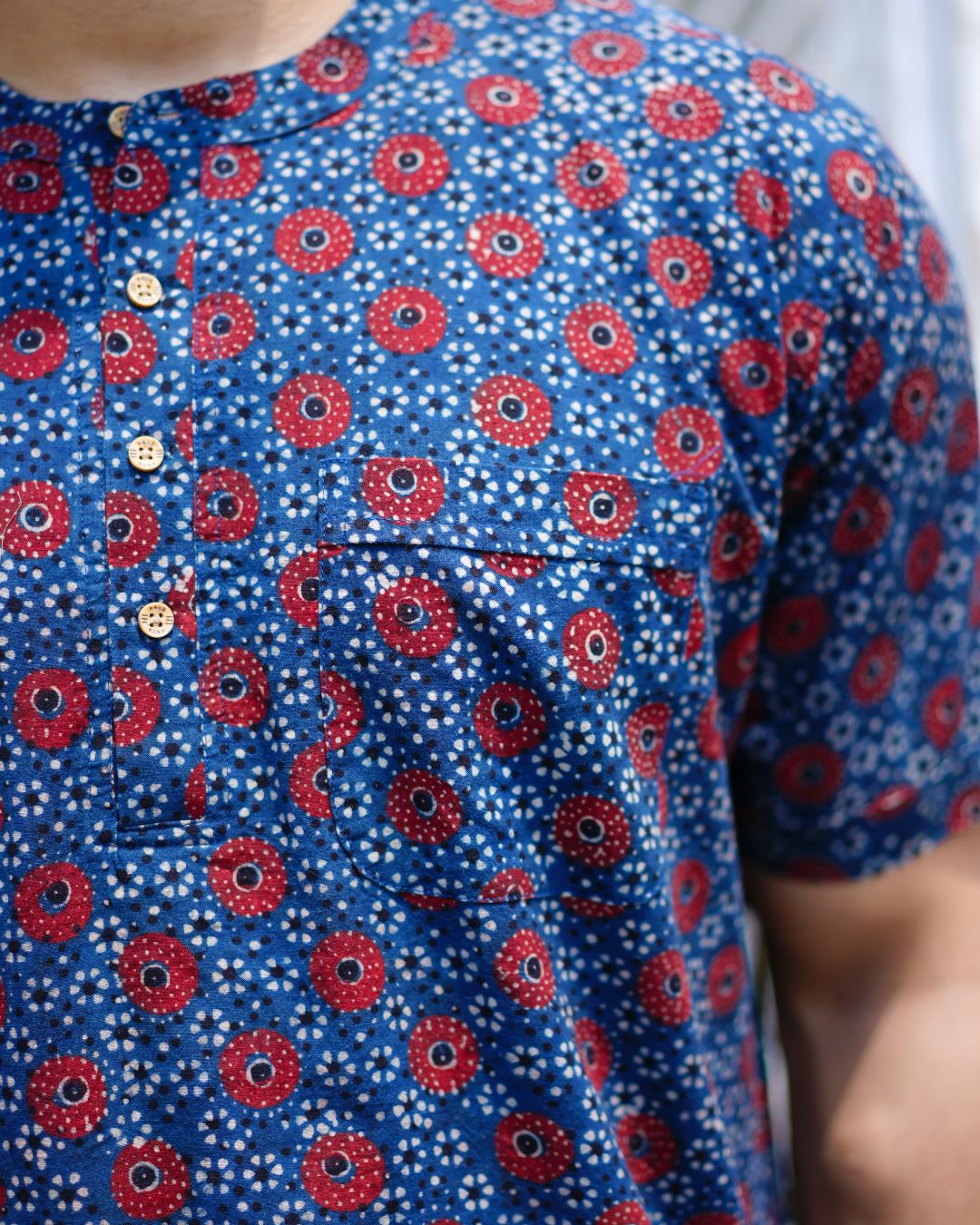 Blue Ajrak Pure Cotton Bushirt for Men