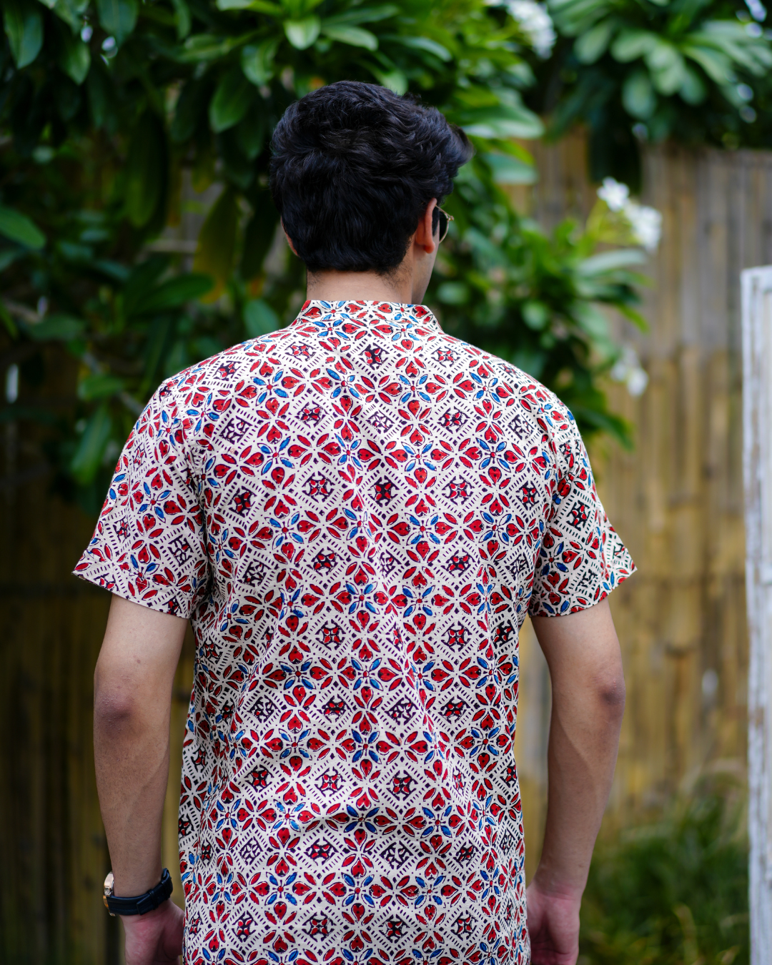 Beige Ajrak Pure Cotton Bushirt for Men