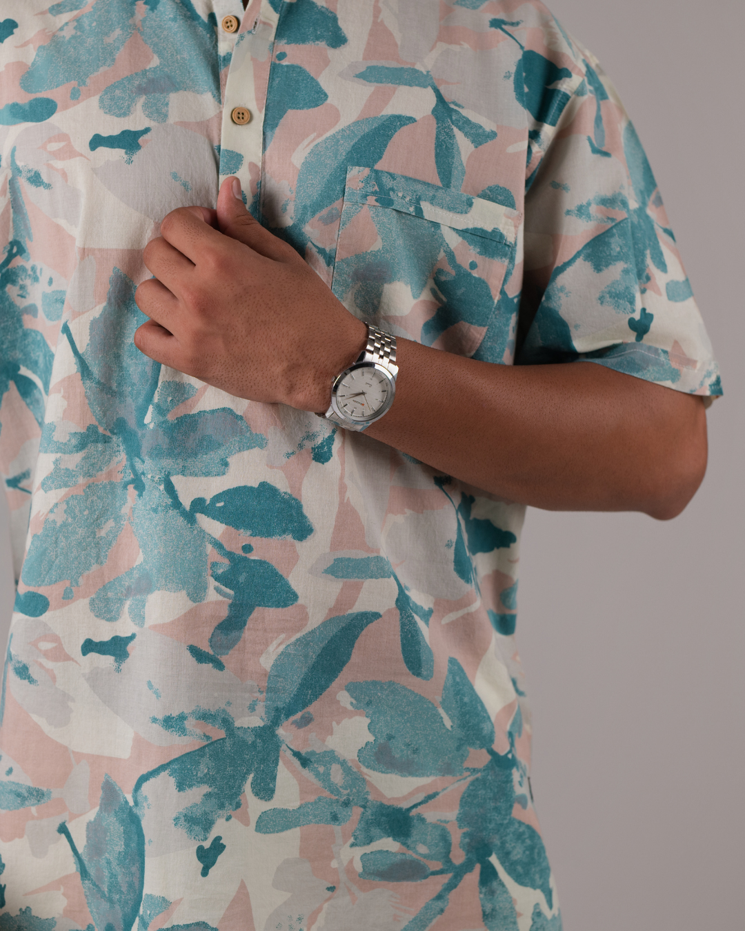 Serene Bloom Floral Printed Bushirt for Men