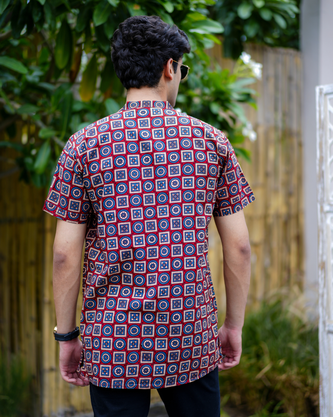 Red Ajrak Pure Cotton Bushirt for Men