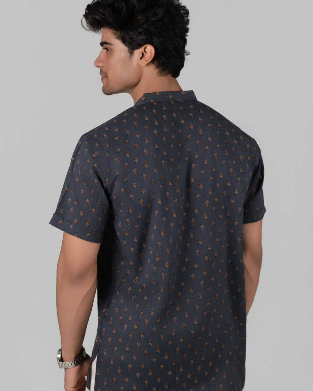 Indigo Earth Bloom Print Bushirt for Men