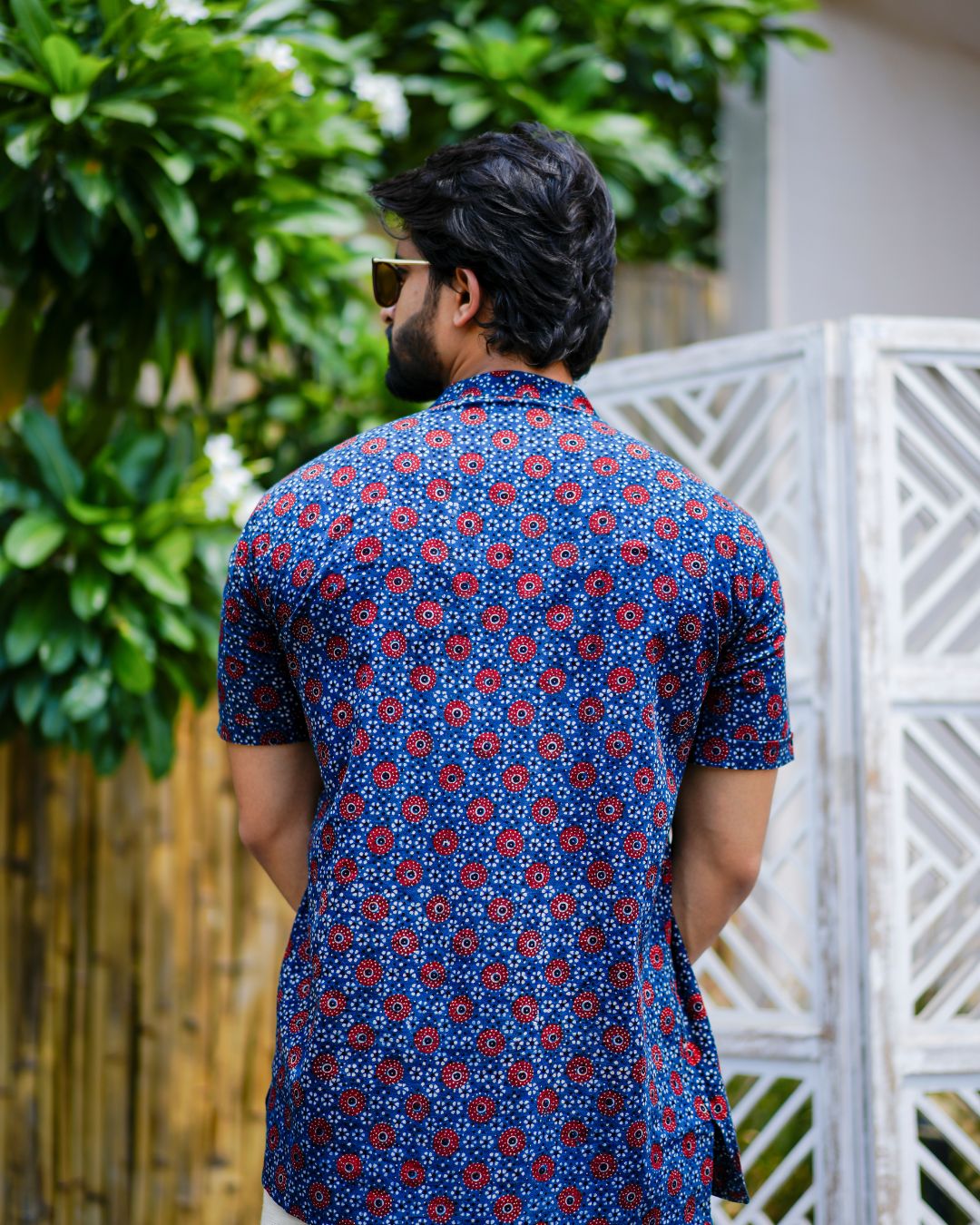 Blue Ajrak Pure Cotton Bushirt for Men