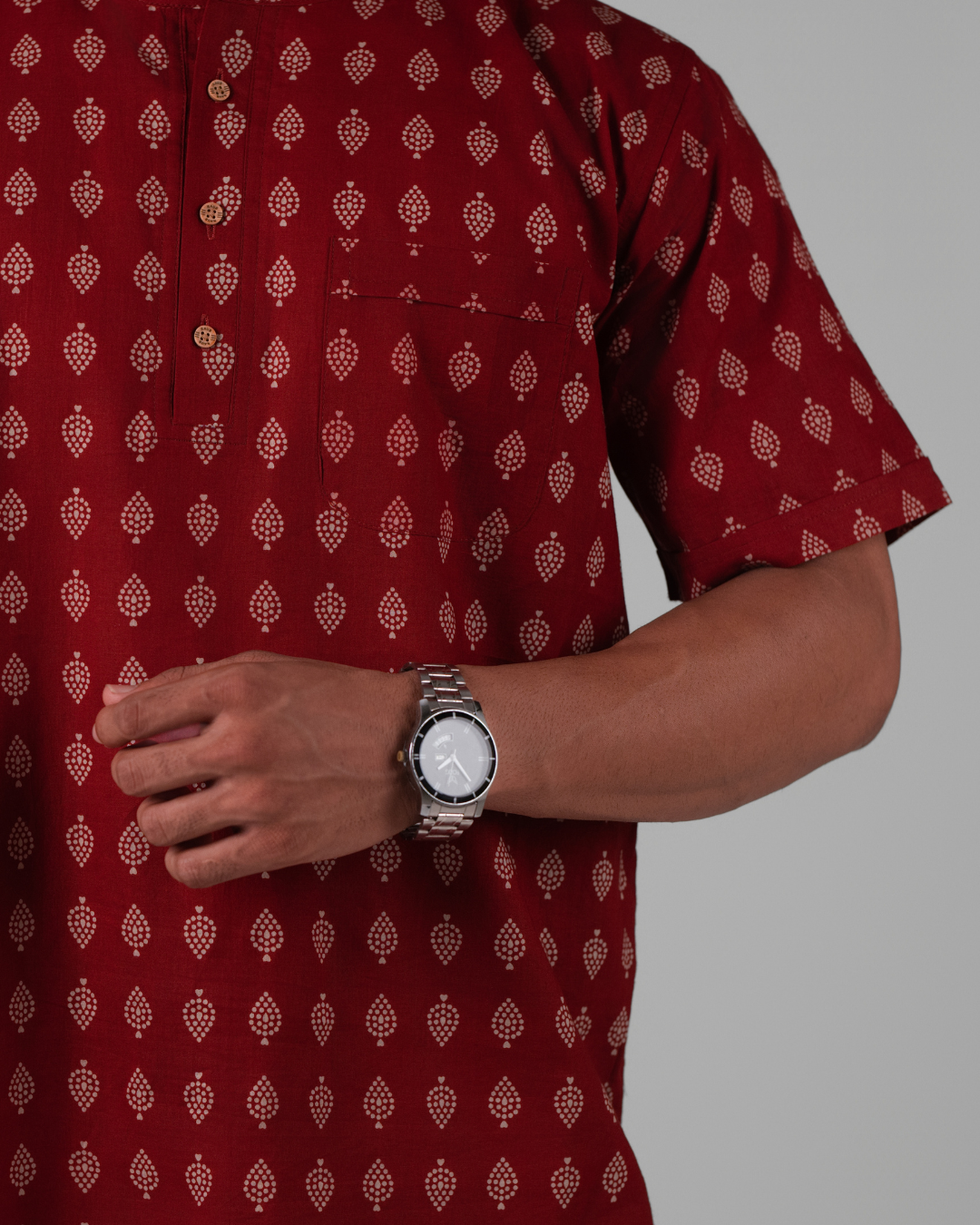 Rusty Red Buti Print Bushirt for Men