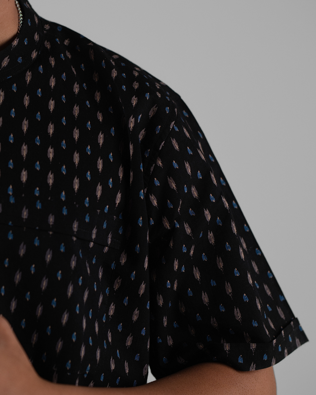 Deep Black Geometric Printed Bushirt for Men