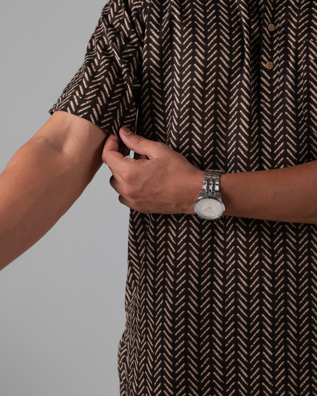 Brown Abstract Printed Bushirt for Men