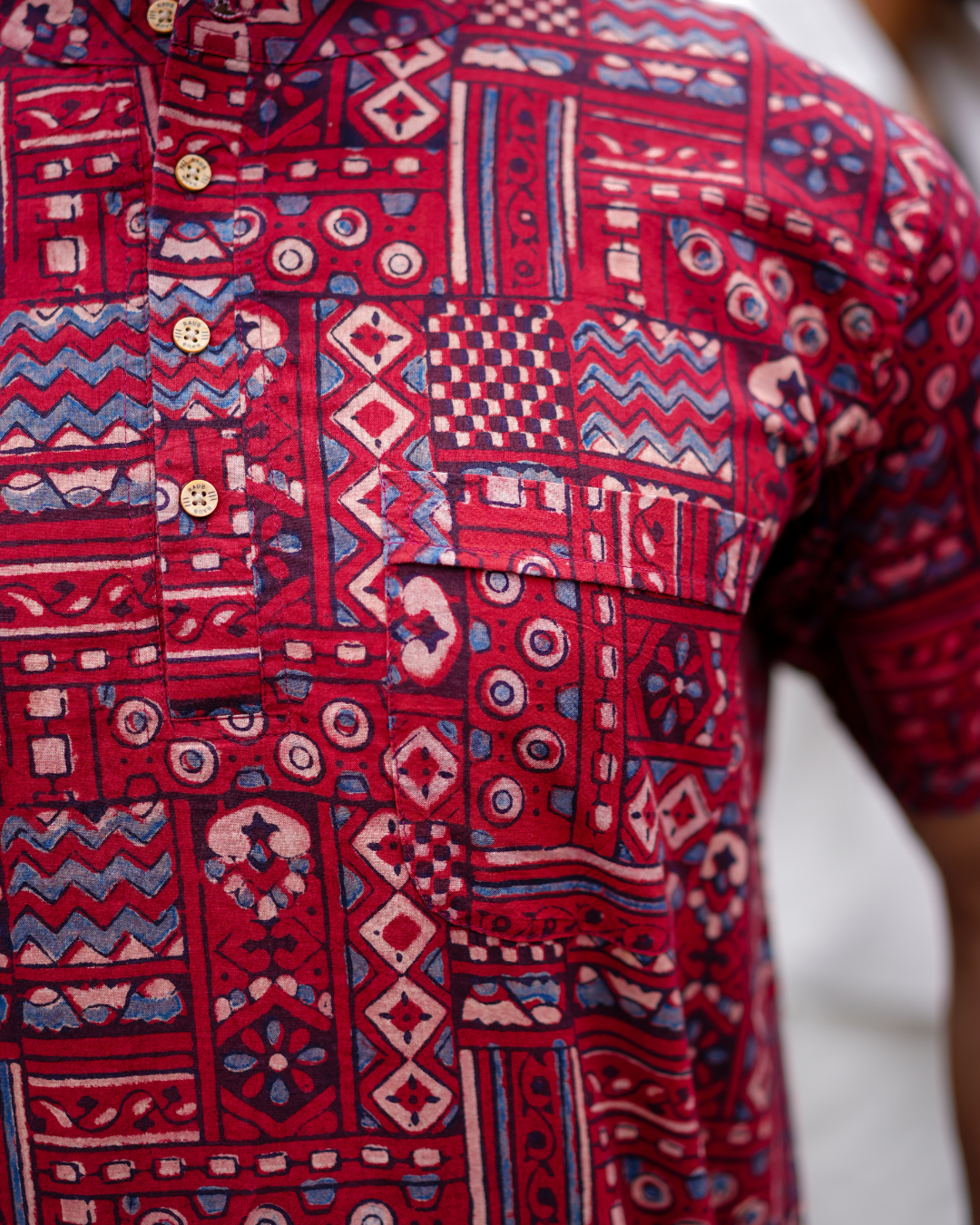 Red Ajrak Pure Cotton Bushirt for Men