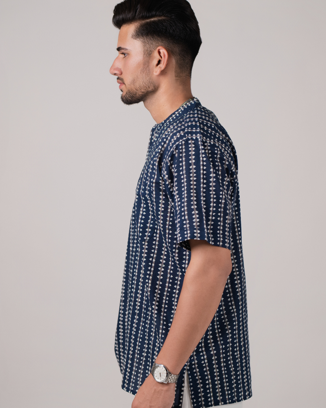 Deep Blue Stripes Batik Print Bushirt for Men