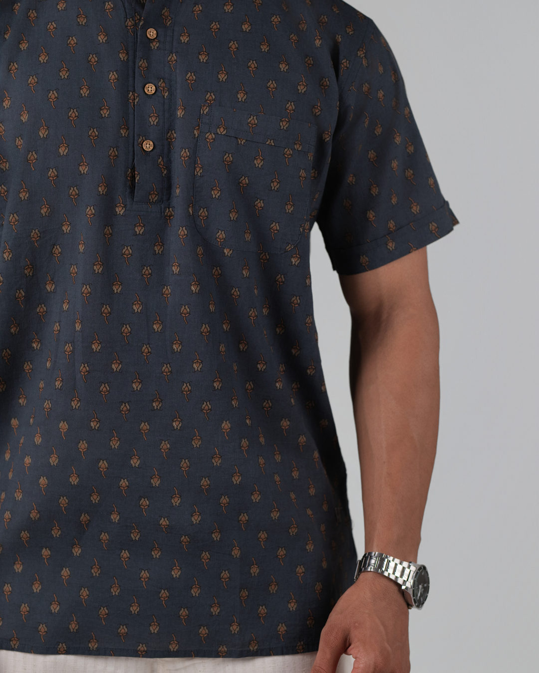 Indigo Earth Bloom Print Bushirt for Men