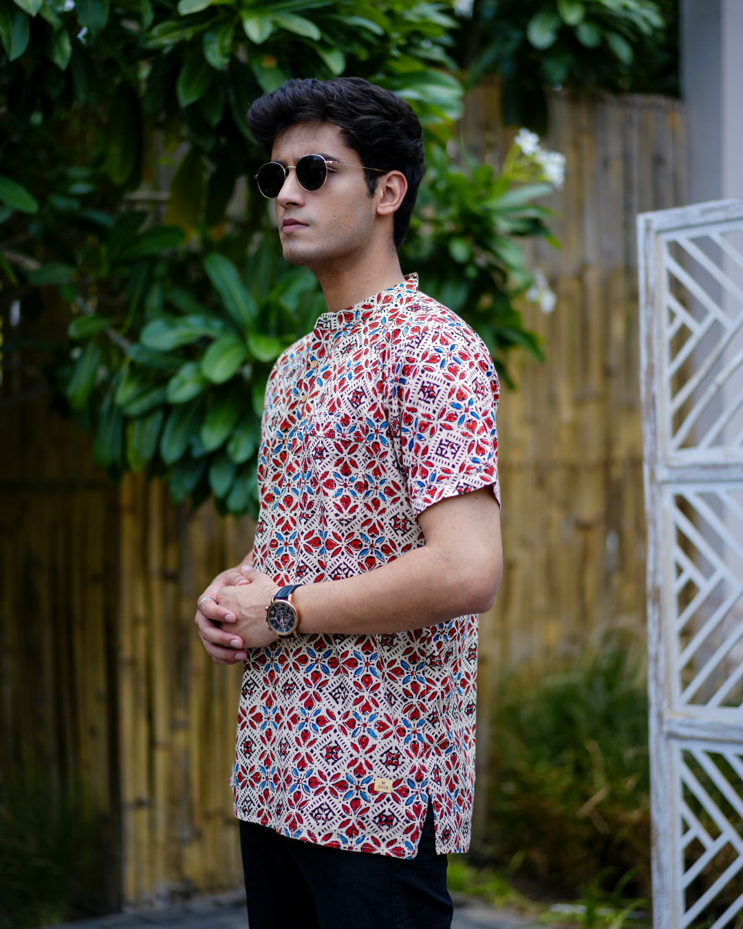 Beige Ajrak Pure Cotton Bushirt for Men