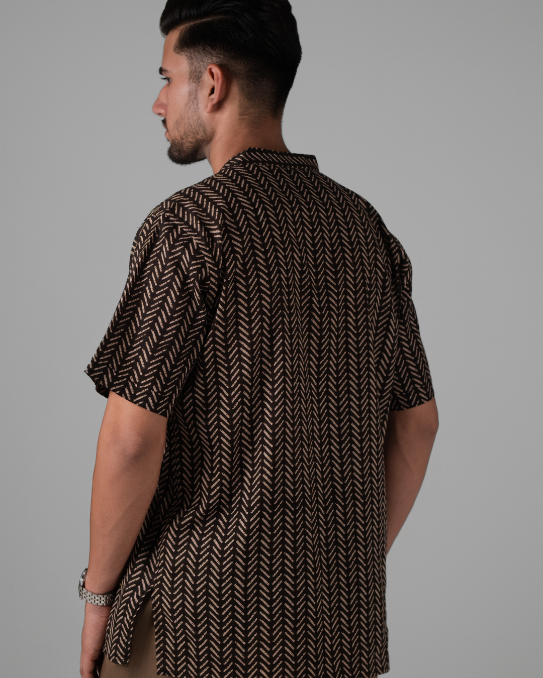 Brown Abstract Printed Bushirt for Men