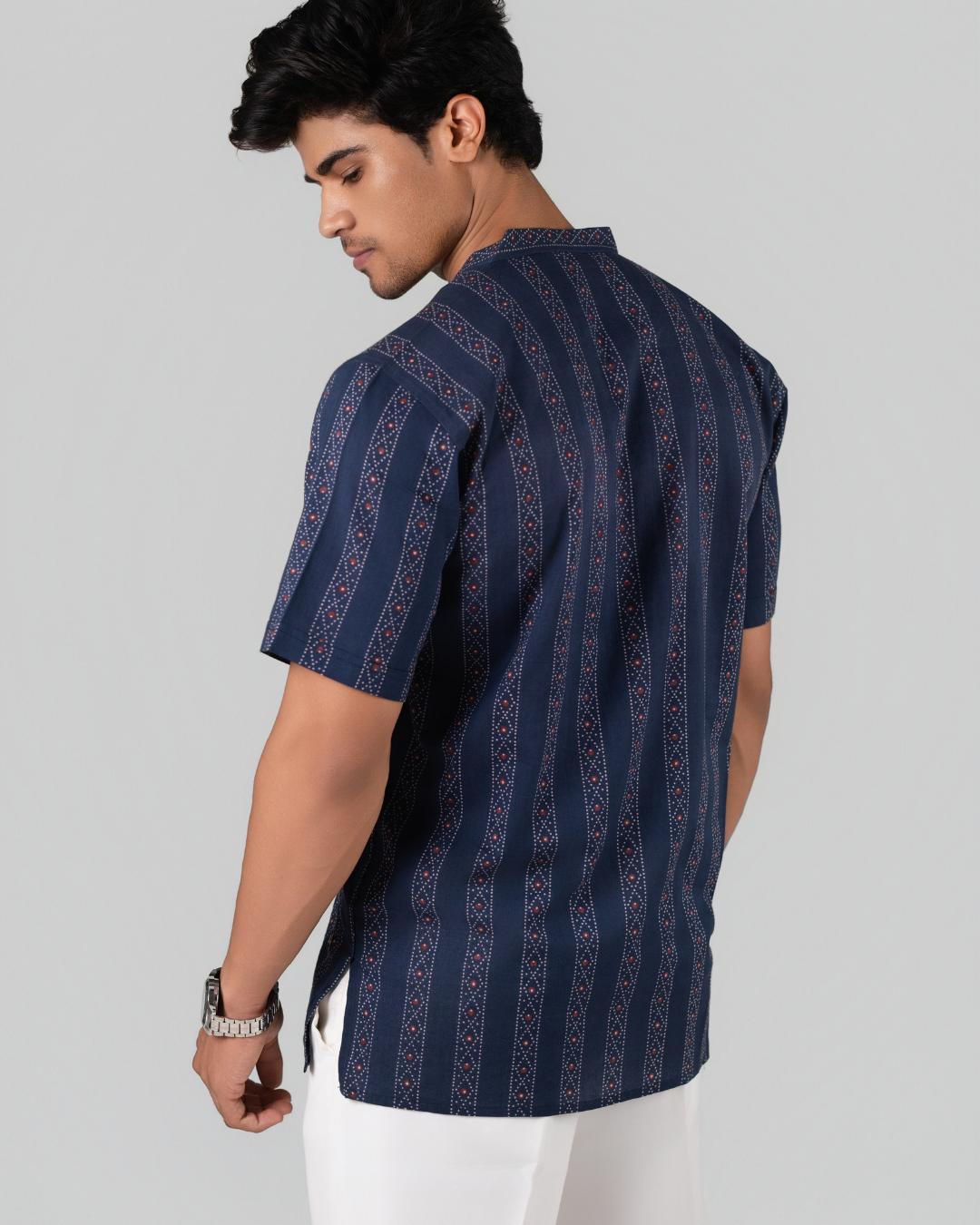 Deep Blue Dotted Dunes Printed Bushirt for Men