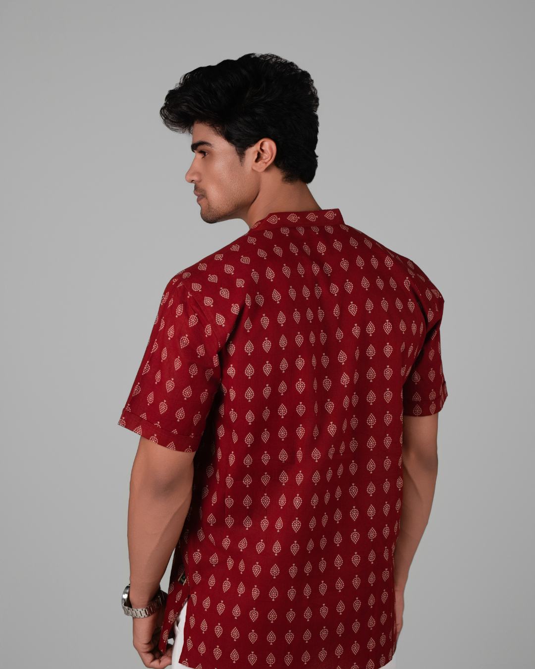 Rusty Red Buti Print Bushirt for Men