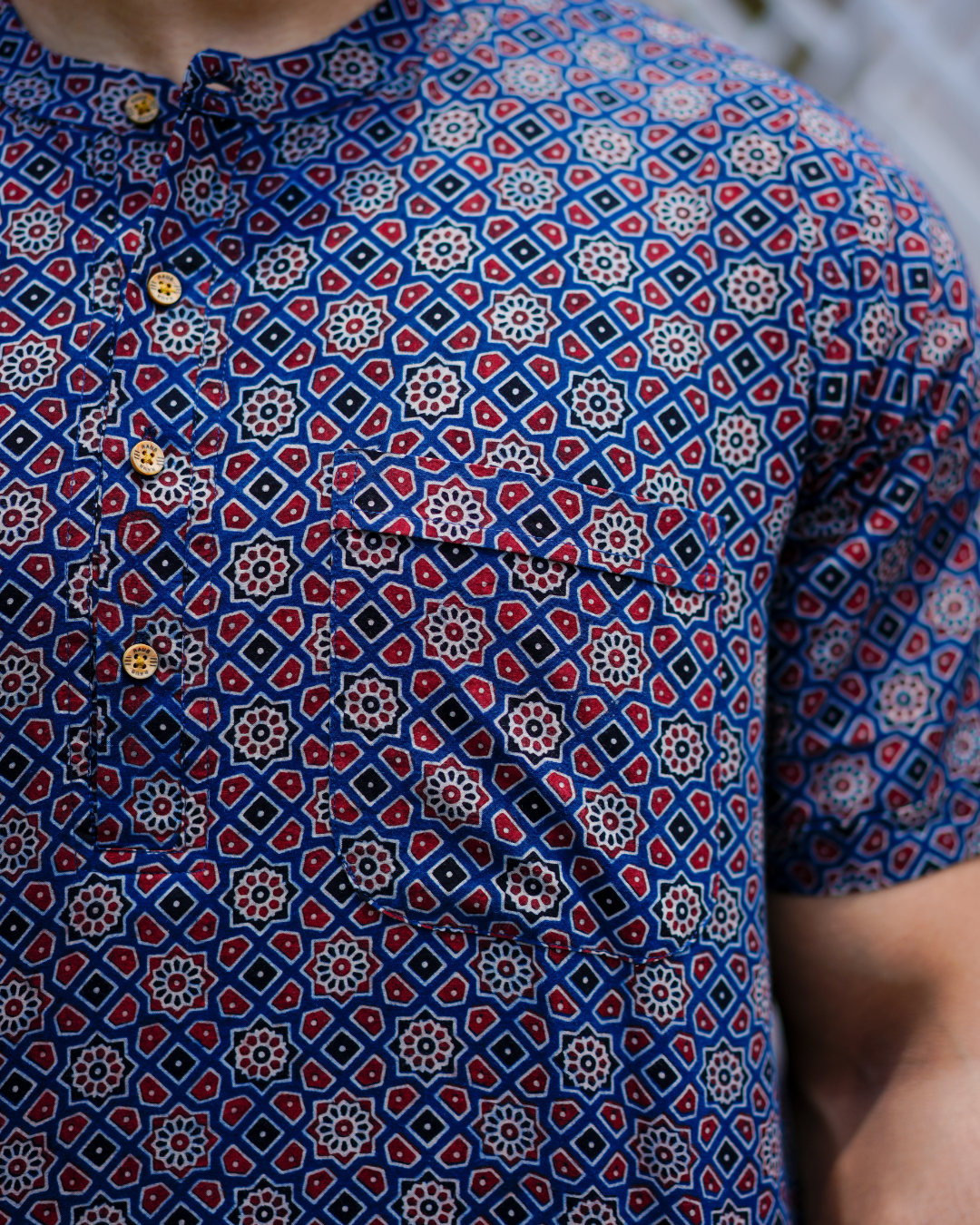 Blue Ajrak Pure Cotton Bushirt for Men