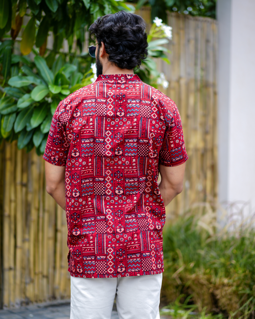 Red Ajrak Pure Cotton Bushirt for Men
