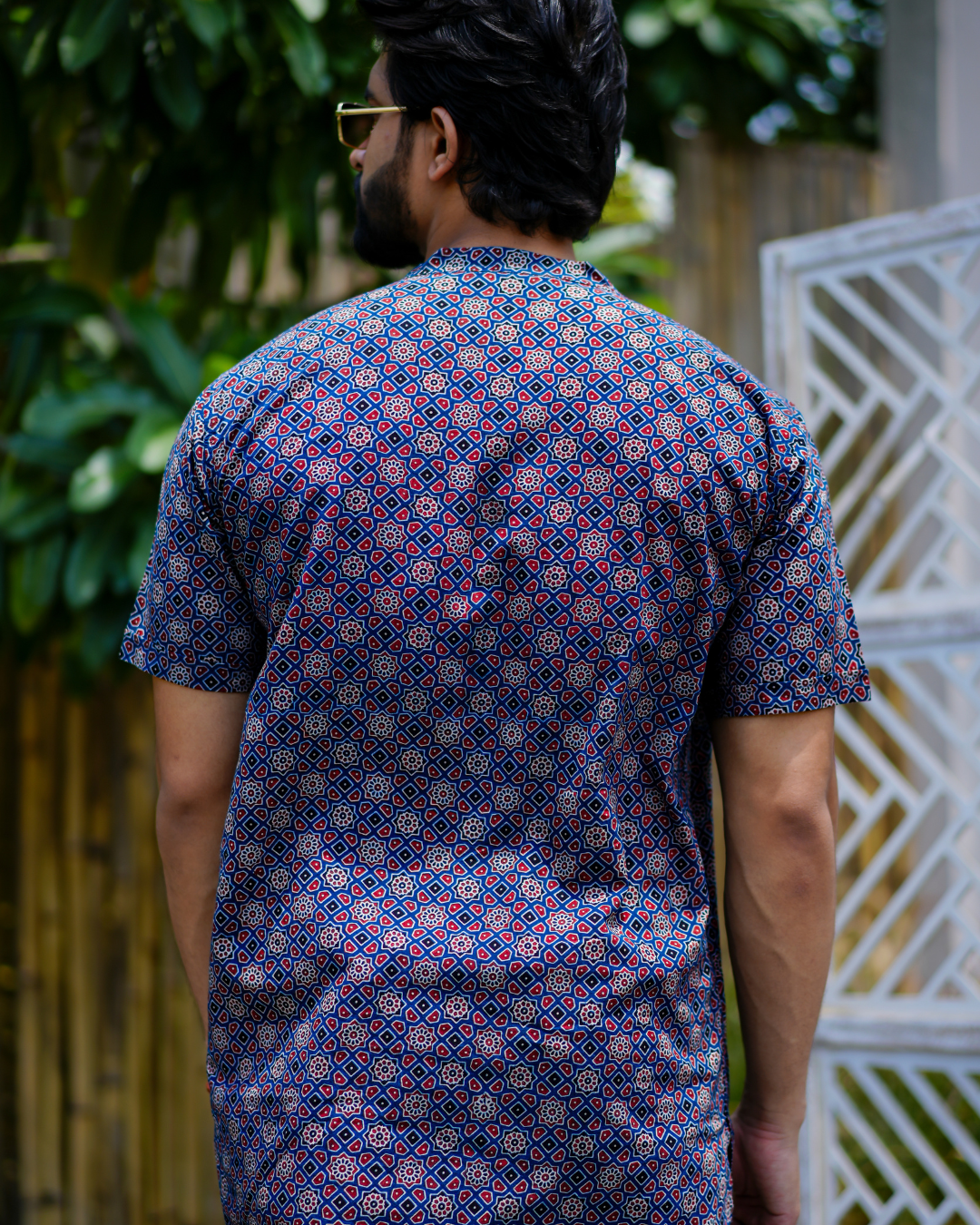 Blue Ajrak Pure Cotton Bushirt for Men