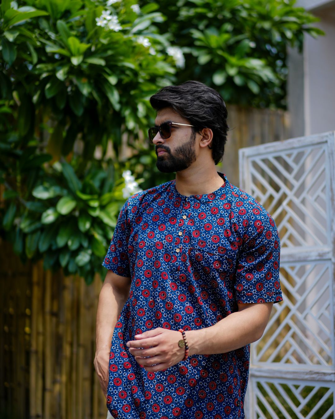 Blue Ajrak Pure Cotton Bushirt for Men