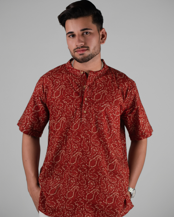 Cherry Red Paisley  Printed Bushirt  for Men