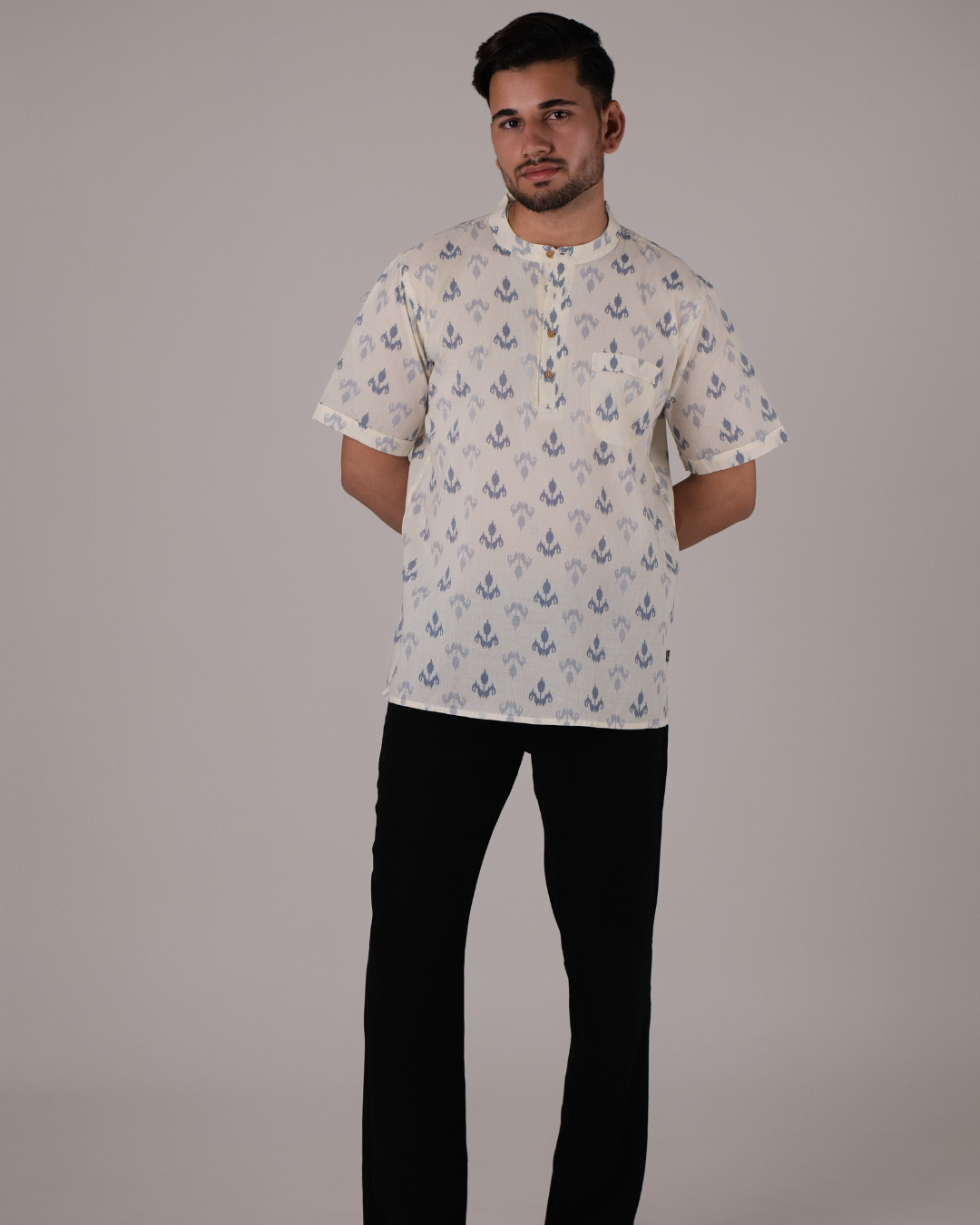 Ivory Buti Printed Bushirt for Men