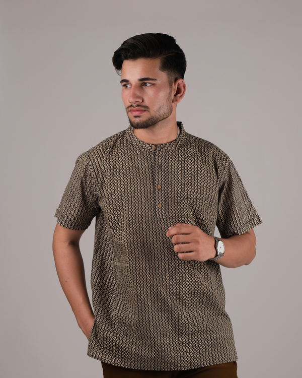 Toffee Dust Chevron Printed Bushirt for Men