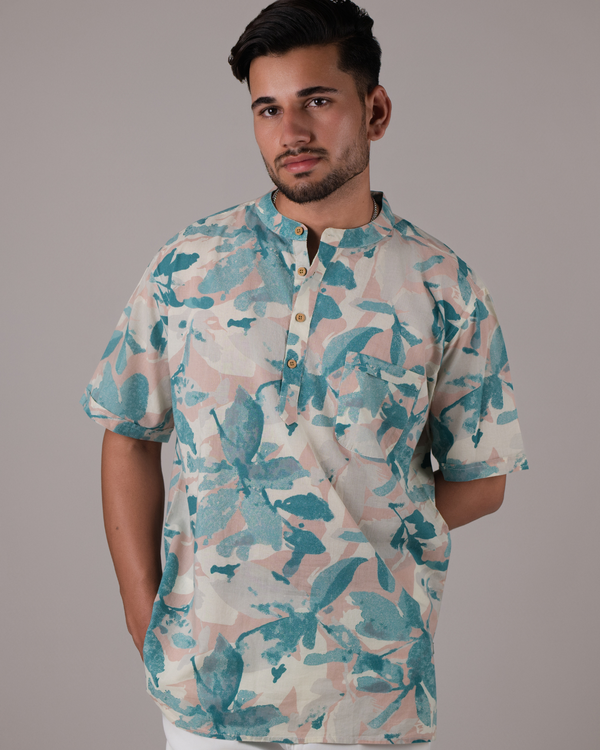 Serene Bloom Floral Printed Bushirt for Men