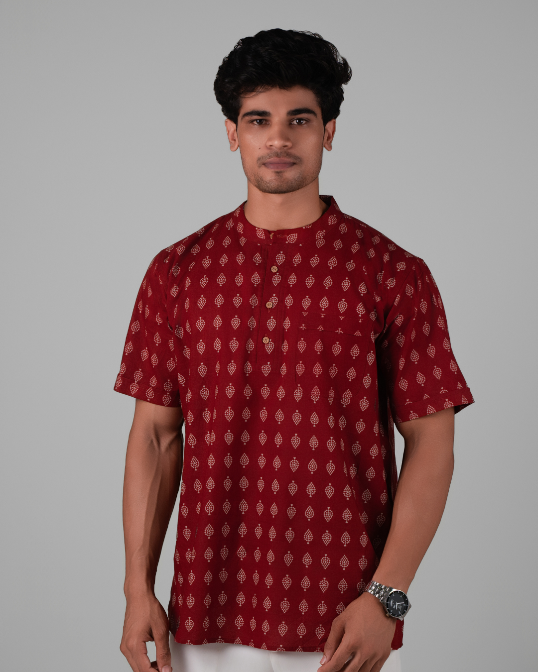 Rusty Red Buti Print Bushirt for Men