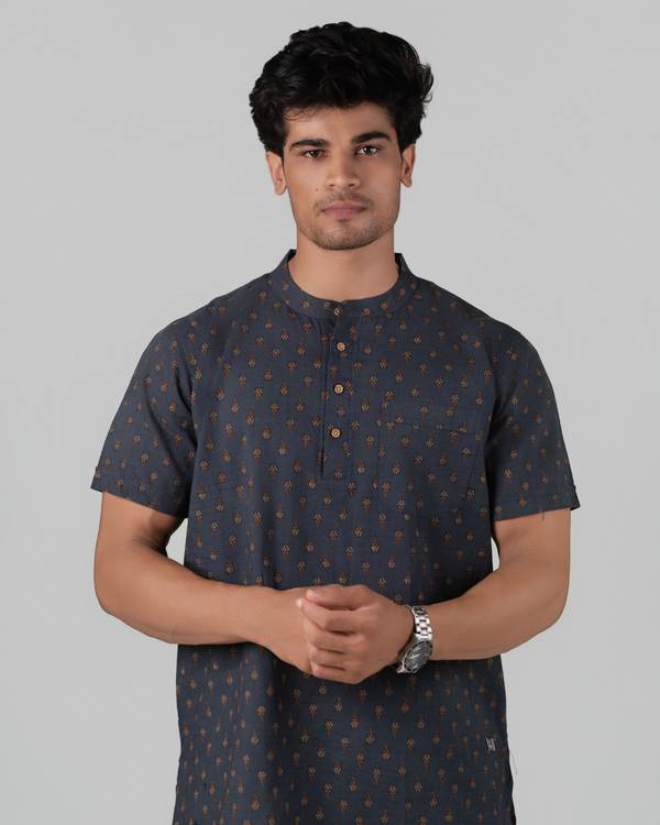 Indigo Earth Bloom Print Bushirt for Men