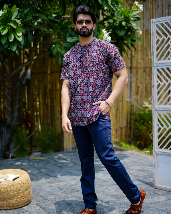 Ajrak Pure Cotton Bushirt for Men