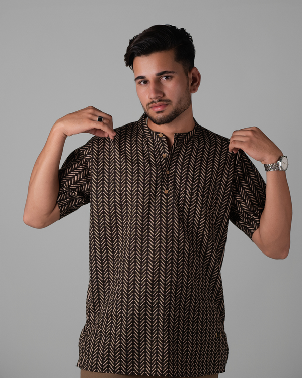 Brown Abstract Printed Bushirt for Men