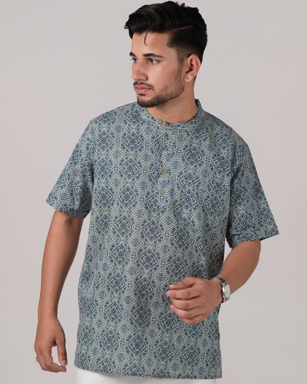 Ink Grey Abstract Print Bushirt for Men