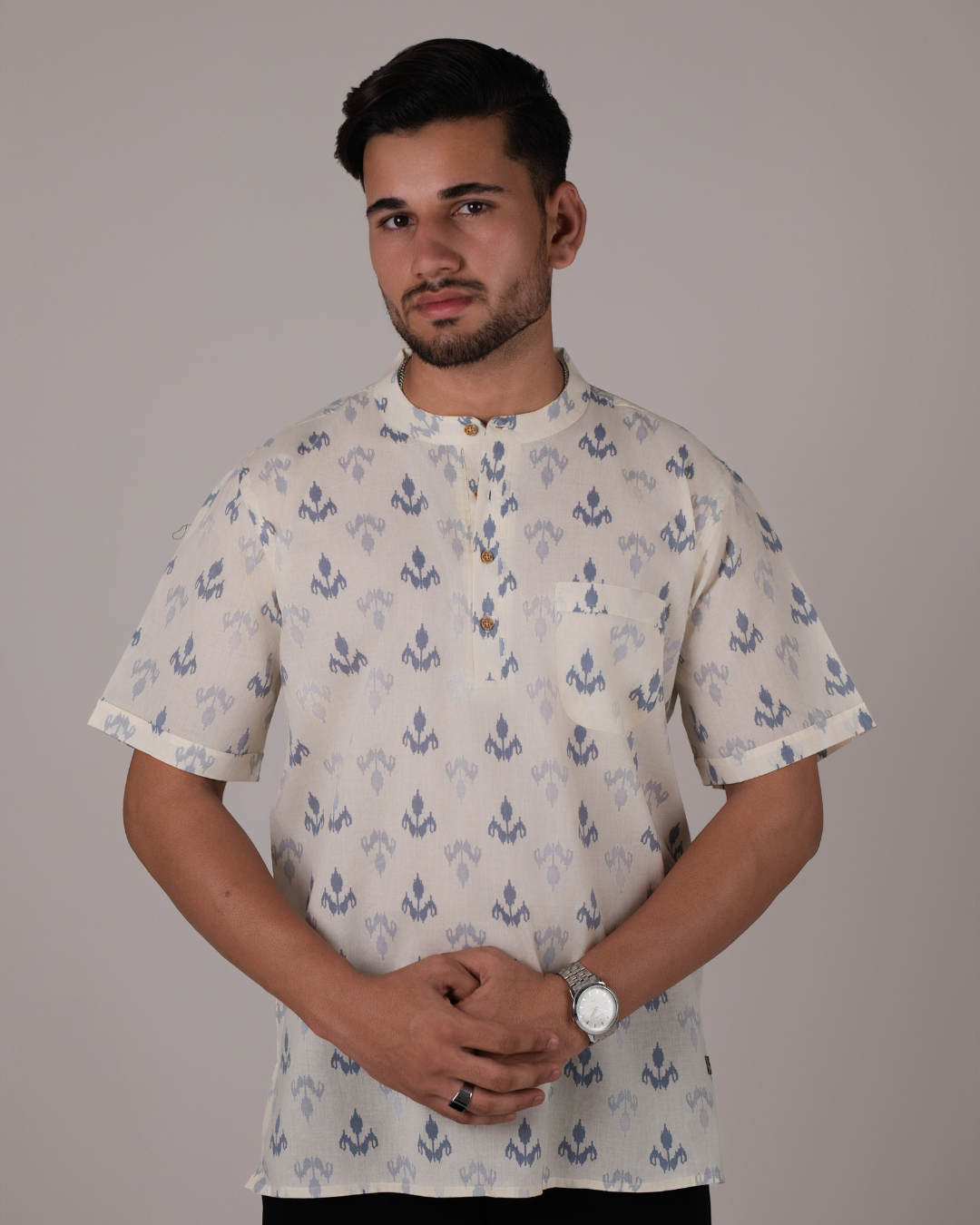 Ivory Buti Printed Bushirt for Men