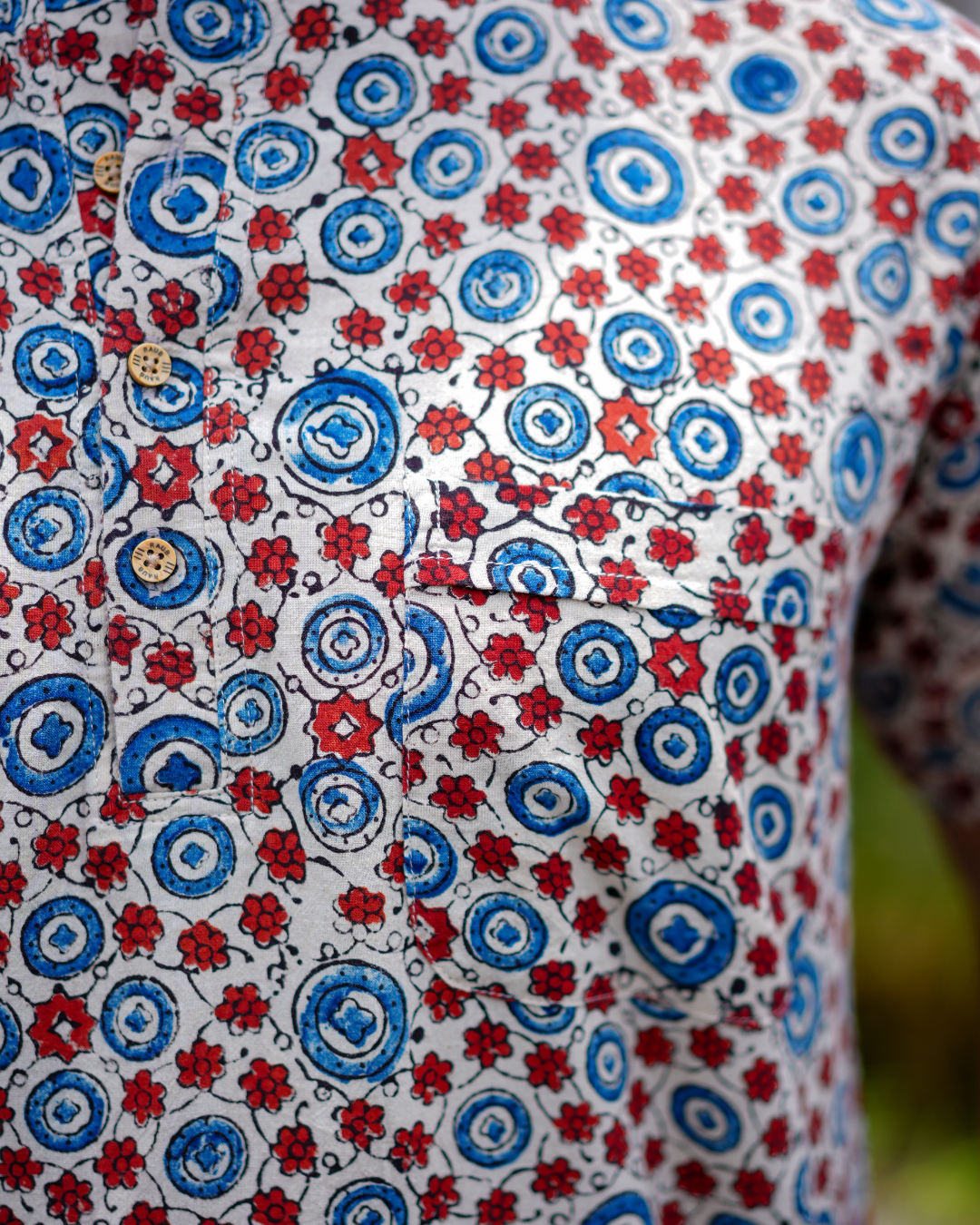 Beige Abstract Pure Cotton Bushirt for Men