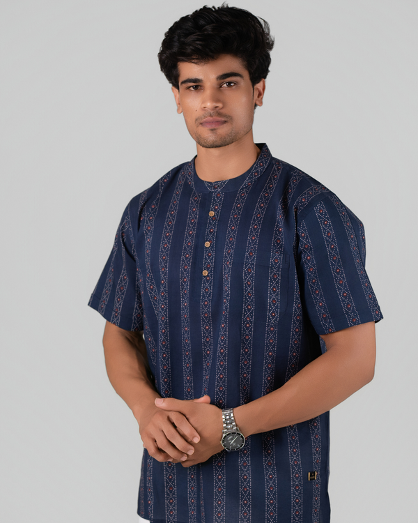 Deep Blue  Dotted Dunes Printed Bushirt for Men