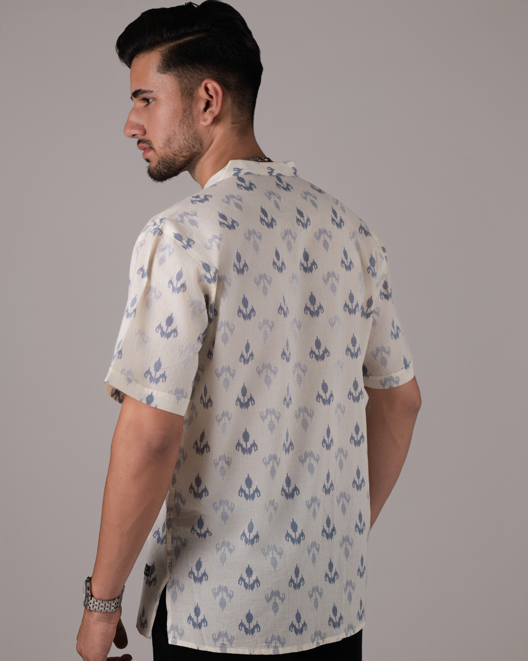 Ivory Buti Printed Bushirt for Men