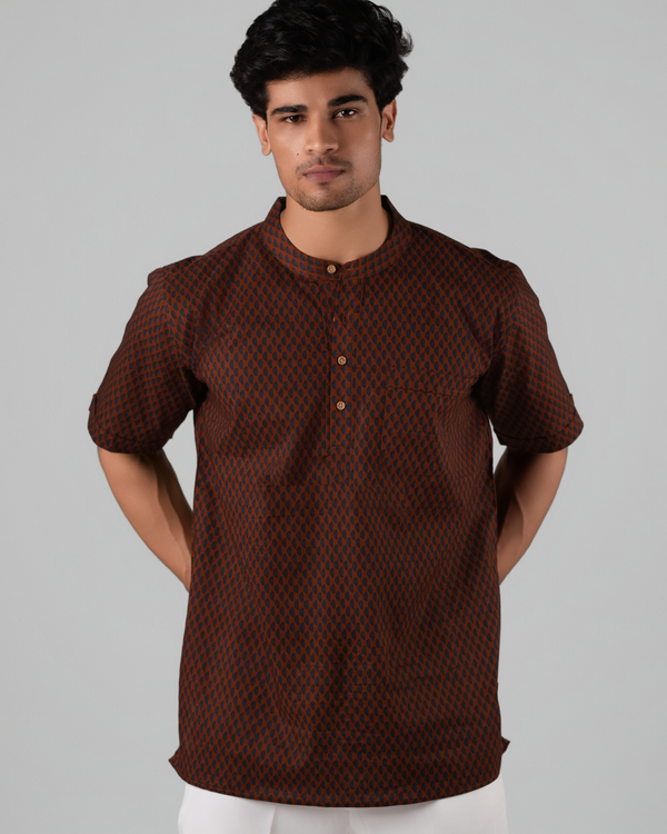 Tan Brown Abstract Printed Bushirt for Men