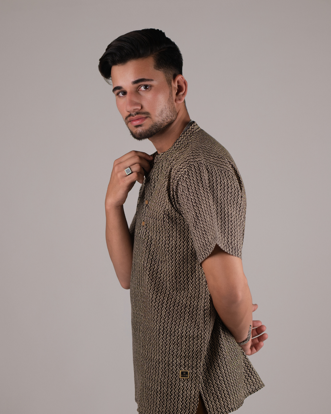 Toffee Dust Chevron Printed Bushirt for Men