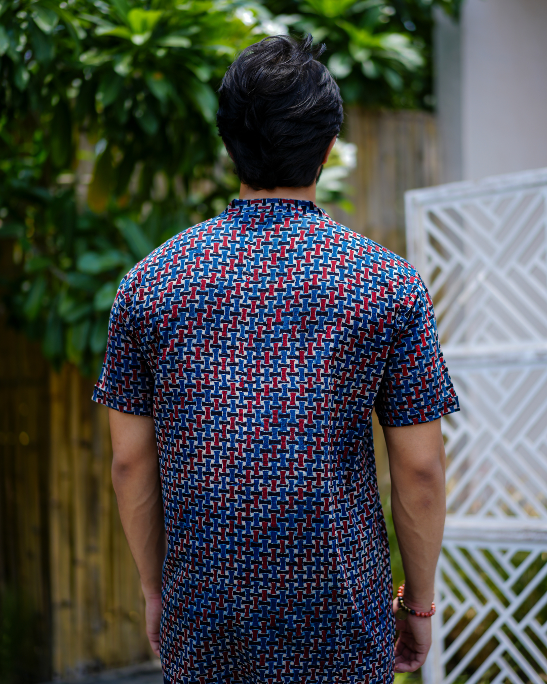 Blue Ajrak Pure Cotton Bushirt for Men